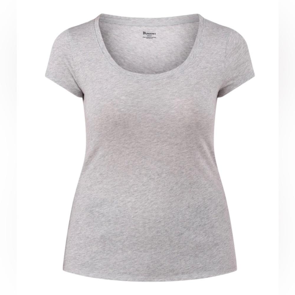 NO BOUNDARIES Womens T-Shirt Size Large Scoop Neck Gray Lightweight New